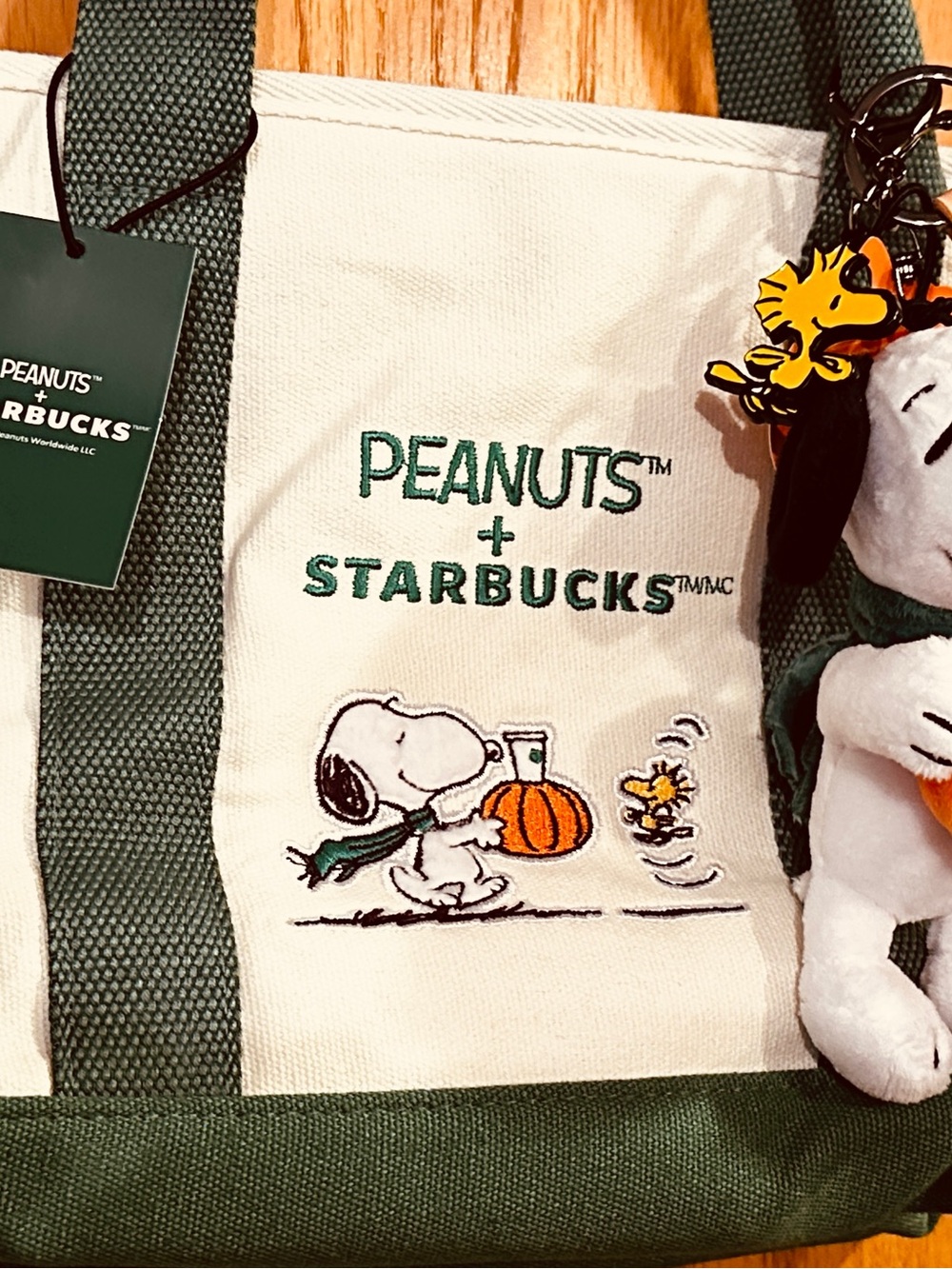 Starbucks x Peanuts Canvas Mini Tote with Starbucks x Snoopy Bag Charm NWT - Picture 2 of 3